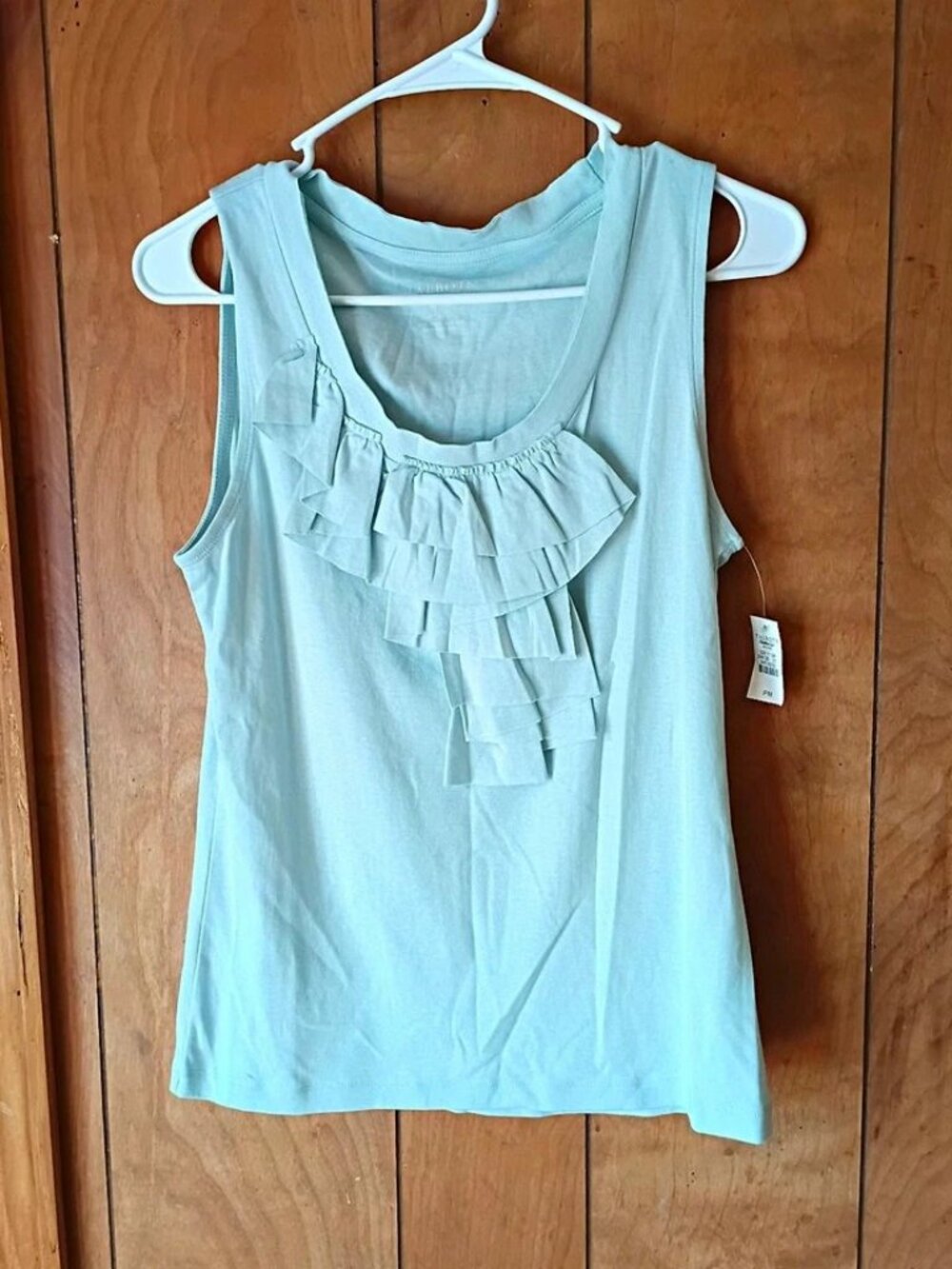 Talbots Petites Women’s Ruffle Front Tank Top Size M Light Green Cotton Pullover